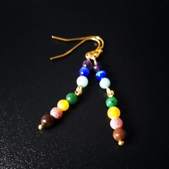 7 Chakra Earrings! Dainty + Slim Dangle Earrings with Semi Precious Stones - Picture 7 of 11